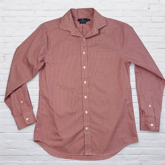 Vineyard Vines Cooper Shirt Mens Medium Red Gingham Check - Picture 1 of 10
